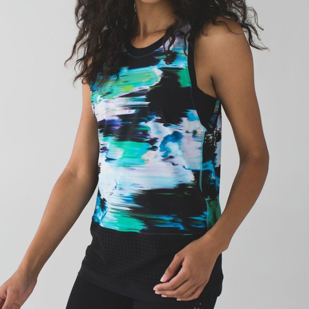 Lululemon 6? Vent It Blue Green Lightweight Perforated Relaxed Athletic Tank Top